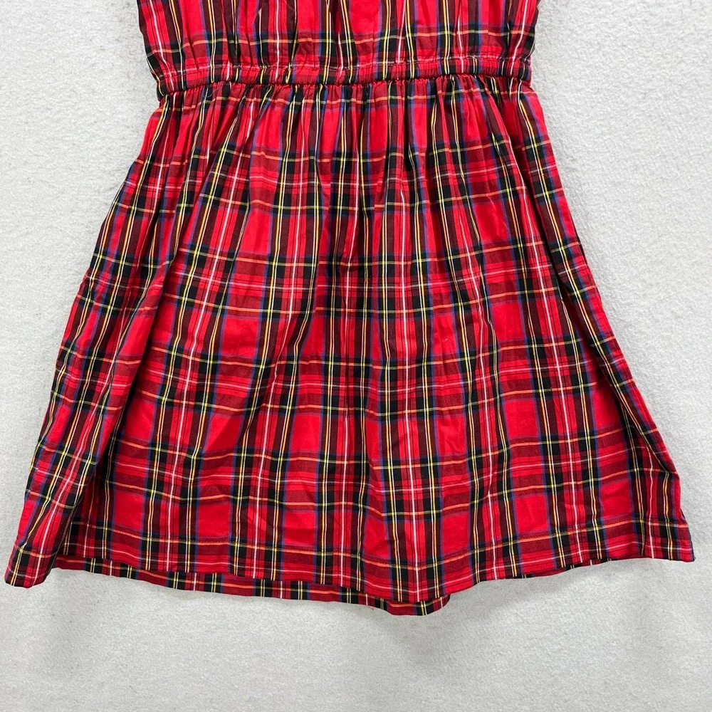 Crewcuts Plaid Dress Girl 12 Red Tartan Ruched Velvet Bow Holiday Festive Preppy